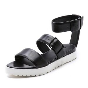 Alexander Wang Sandals‎ Womens 9 Kira Black Leather Ankle Strap Chunky Shoes 39
